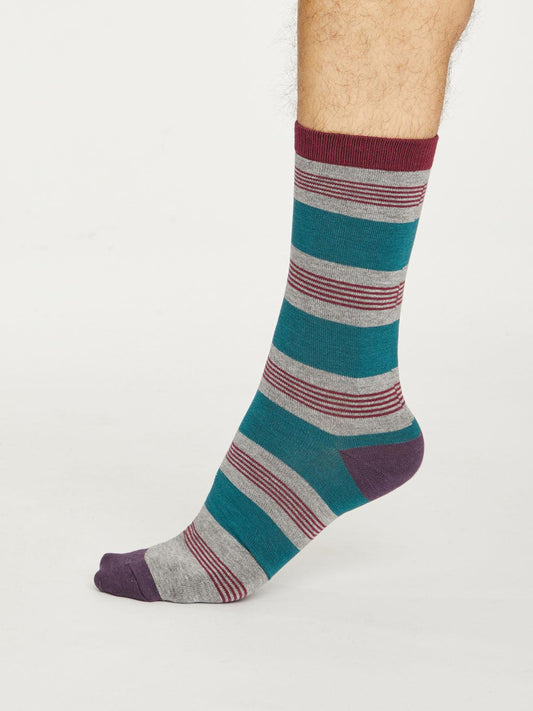 Jesper Stripe Socks - Mid Grey Marle - Thought Clothing UK